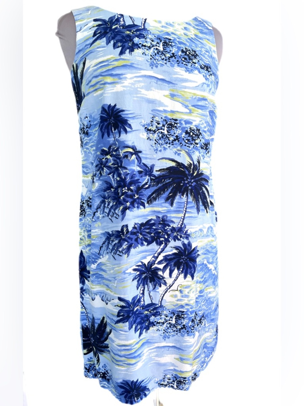 Liz Claiborne Sleeveless Dress - Blue and Green Tropical Watercolor -Size M